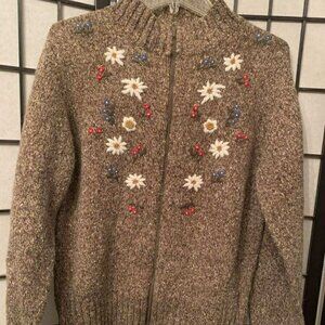 EUC Vintage Hammerschmidt Brown Embroidered Full Zip CardiganSweater size Large